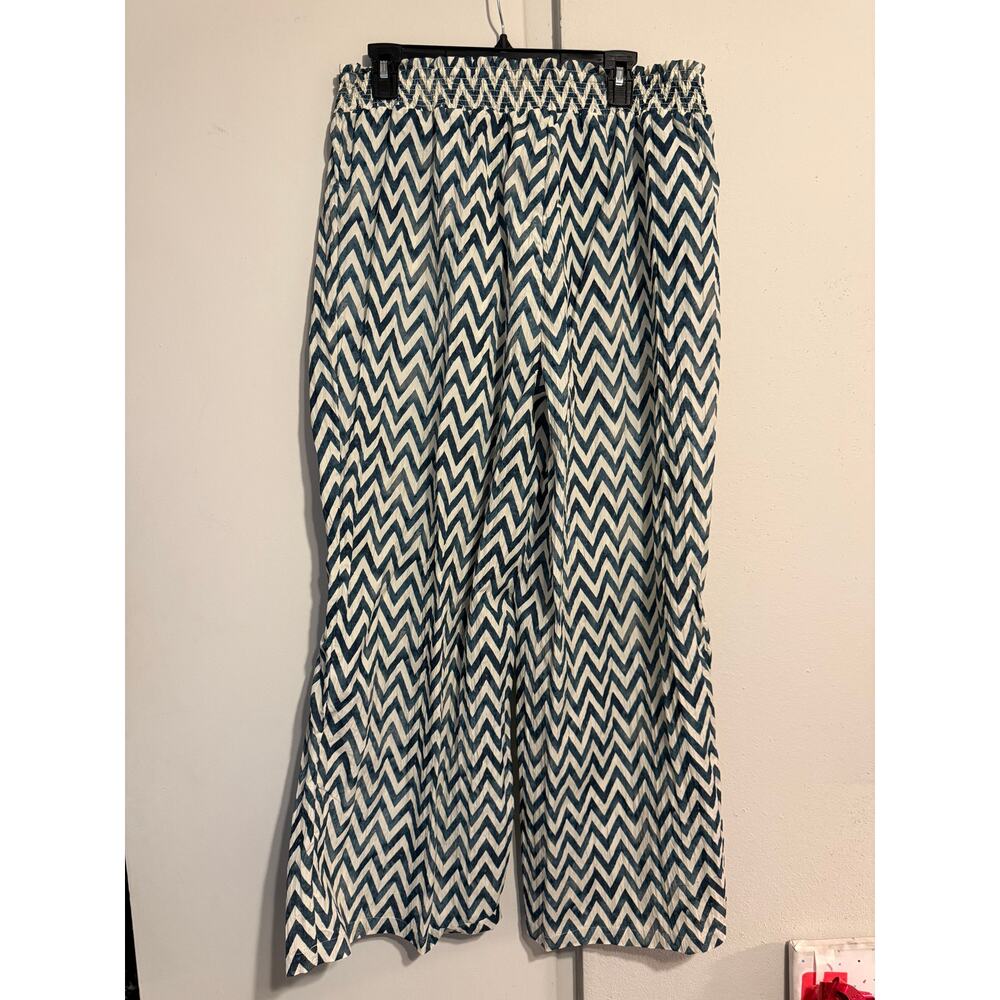 New DR2 BY DANIEL RAINN Smocked Wide Leg Pants In Ivory/green Size 1X